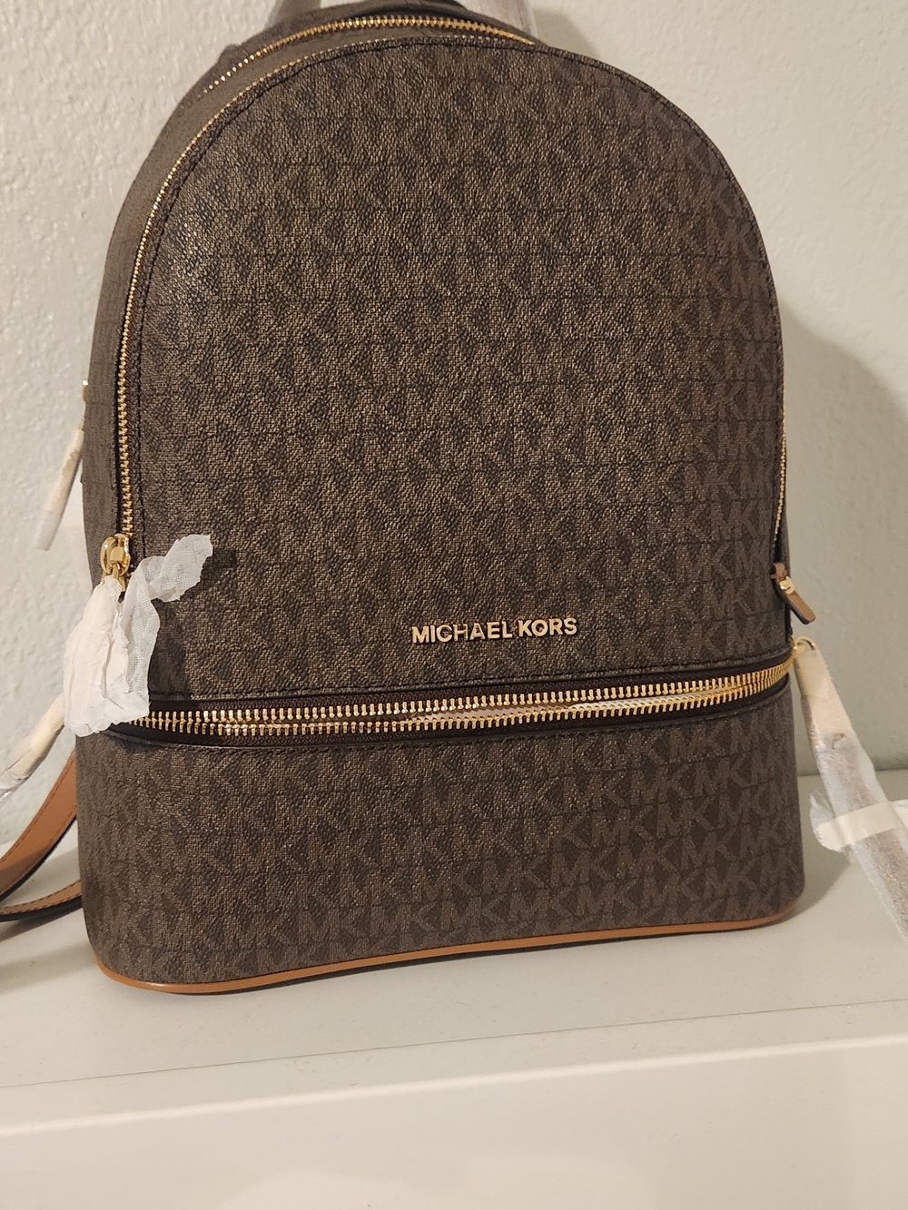Michael Kors Brown Logo Backpack with Gold Hardware